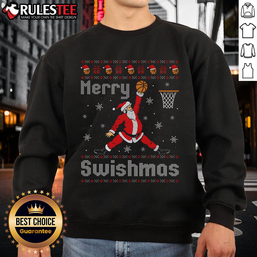 Awesome Merry Swishmas Basketball Dunk Rebound Santa Christmas T-Shirt - Image 5