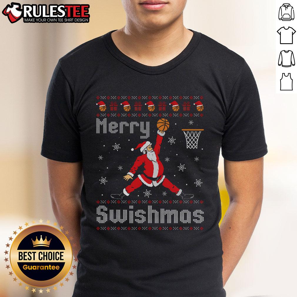 Awesome Merry Swishmas Basketball Dunk Rebound Santa Christmas T-Shirt
