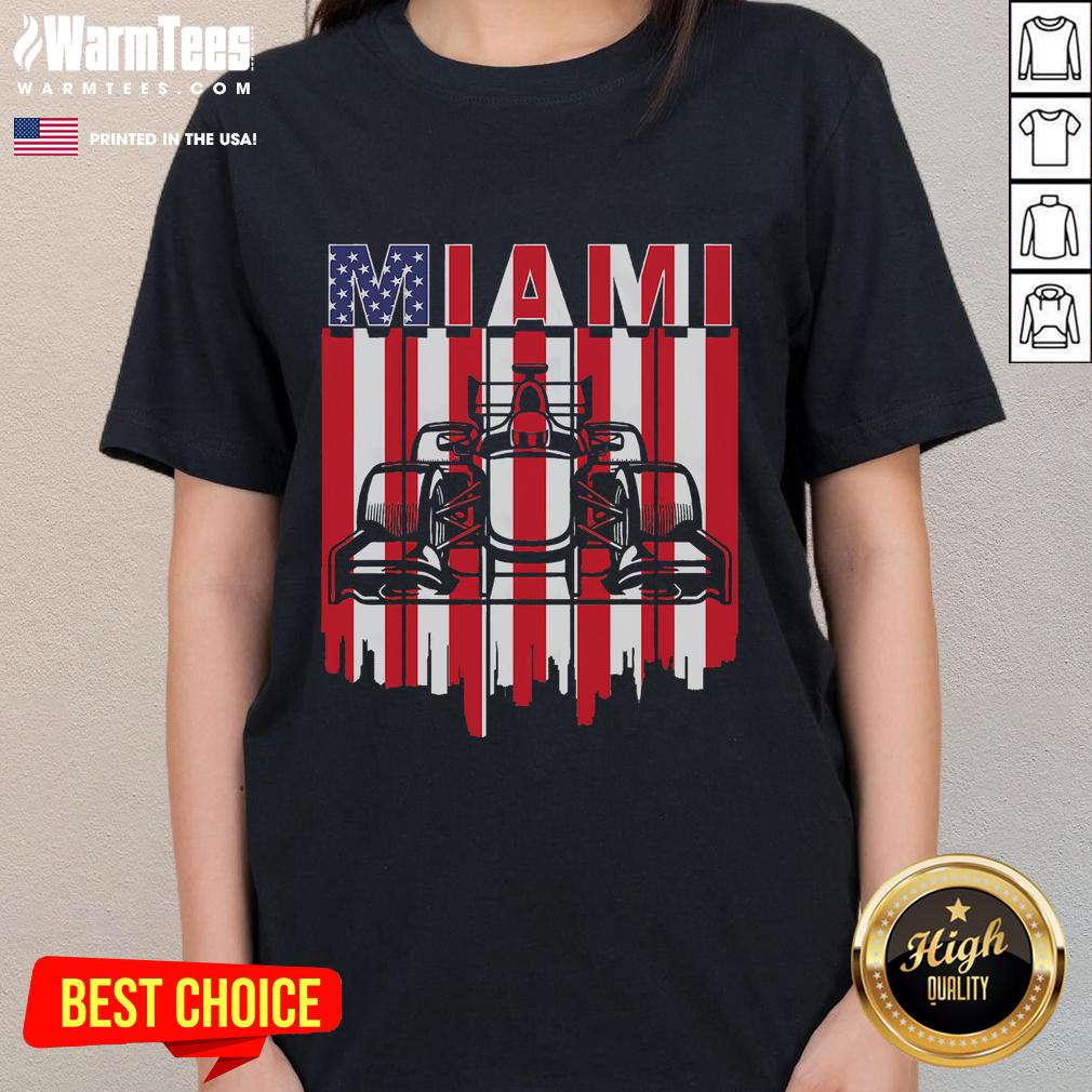Awesome Miami Formula Racing Track Circuit United States Flag T-Shirt - Image 3