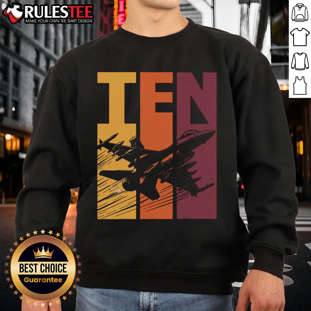 Awesome Military Fighter Jet Retro Ten Year Old Boy 10th Birthday T-Shirt - Image 5