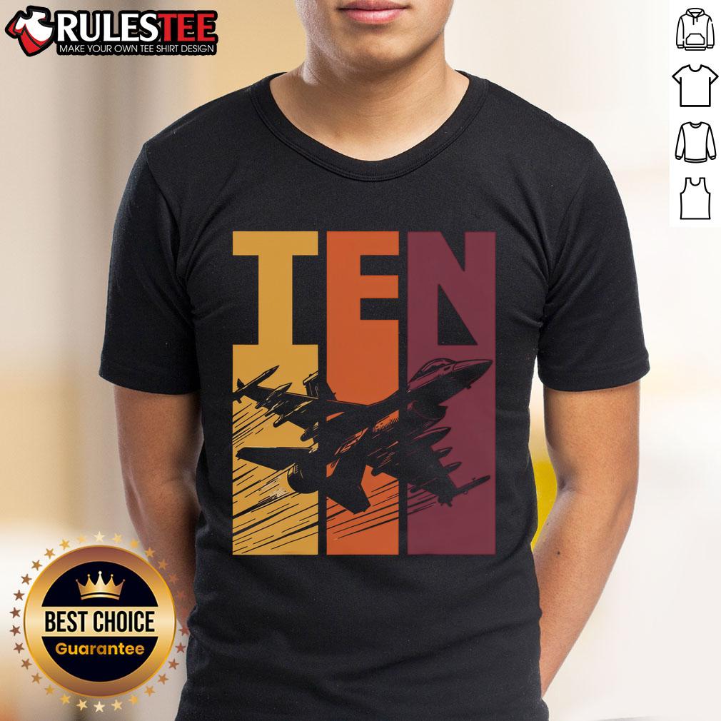 Awesome Military Fighter Jet Retro Ten Year Old Boy 10th Birthday T-Shirt