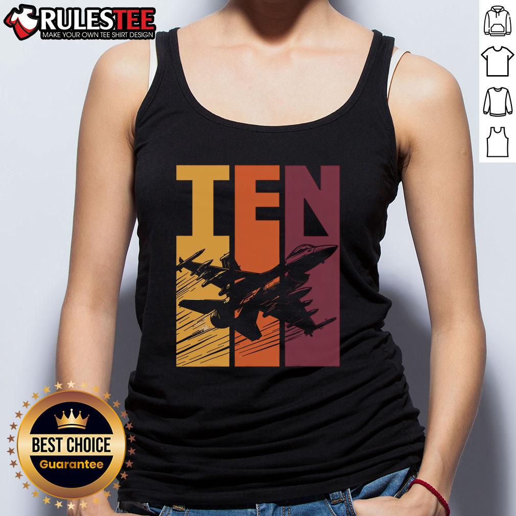 Awesome Military Fighter Jet Retro Ten Year Old Boy 10th Birthday T-Shirt - Image 4