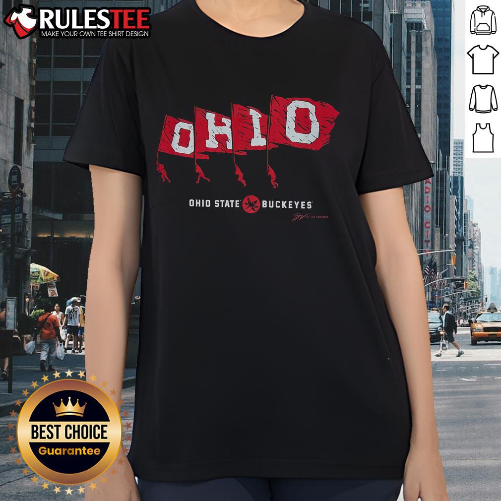 Awesome OH-IO Ohio State Buckeyes Flags T-Shirt - Image 3