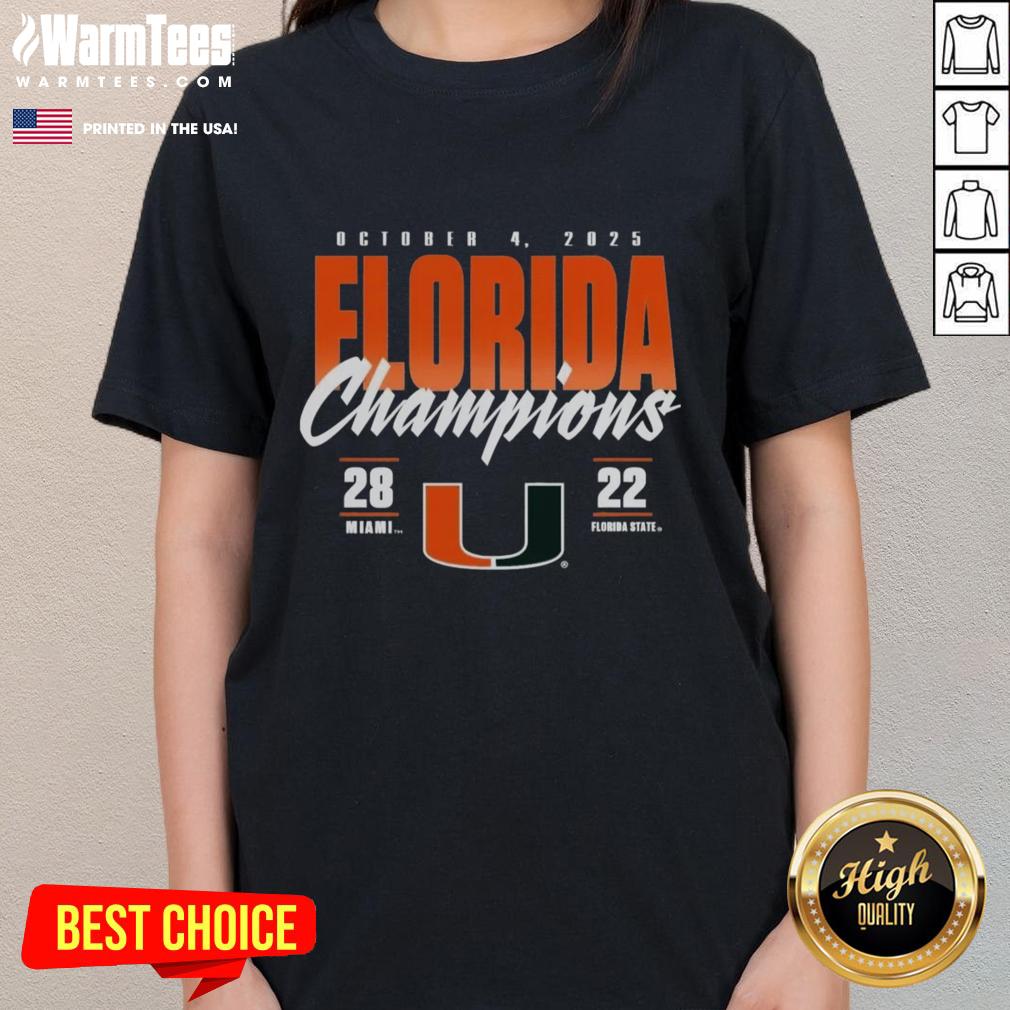 Awesome Official Miami Hurricanes Vs. Florida State Seminoles 2025 State Champions Score T-Shirt - Image 3