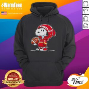 Alternative view of Awesome Peanuts Snoopy Wearing Hoodie Kansas City Chiefs And Smiling At Fans T-Shirt