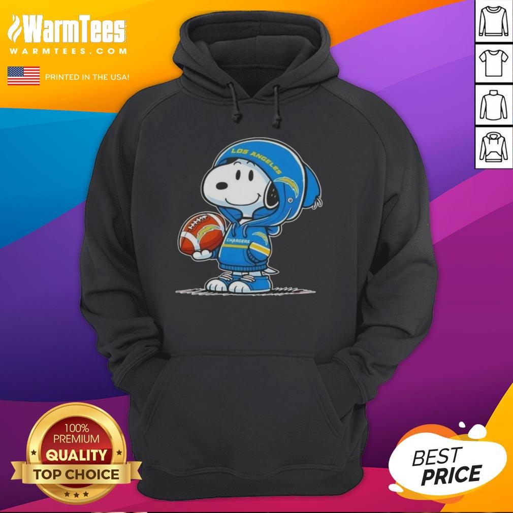 Awesome Peanuts Snoopy Wearing Hoodie Los Angeles Chargers And Smilling At Fans T-Shirt - Image 2