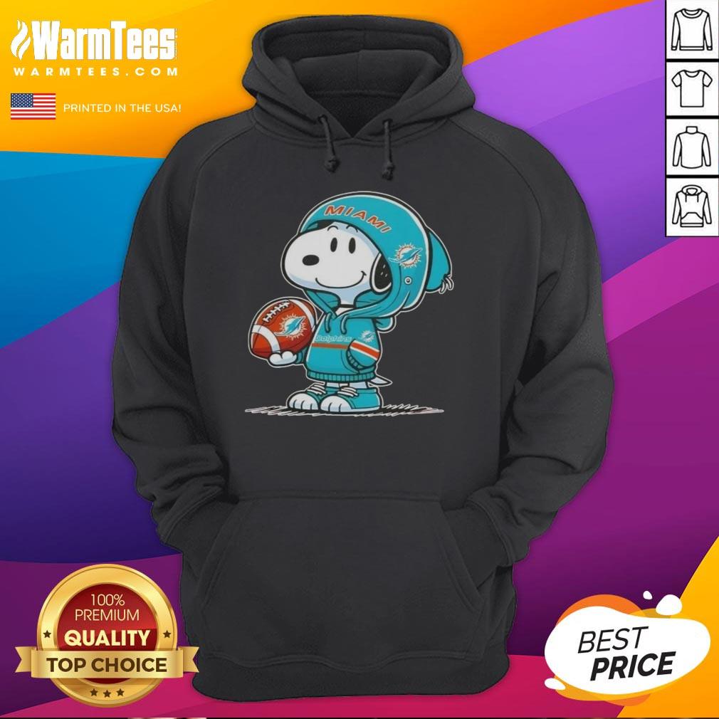 Awesome Peanuts Snoopy Wearing Hoodie Miami Dolphins And Smiling At Fans T-Shirt - Image 2