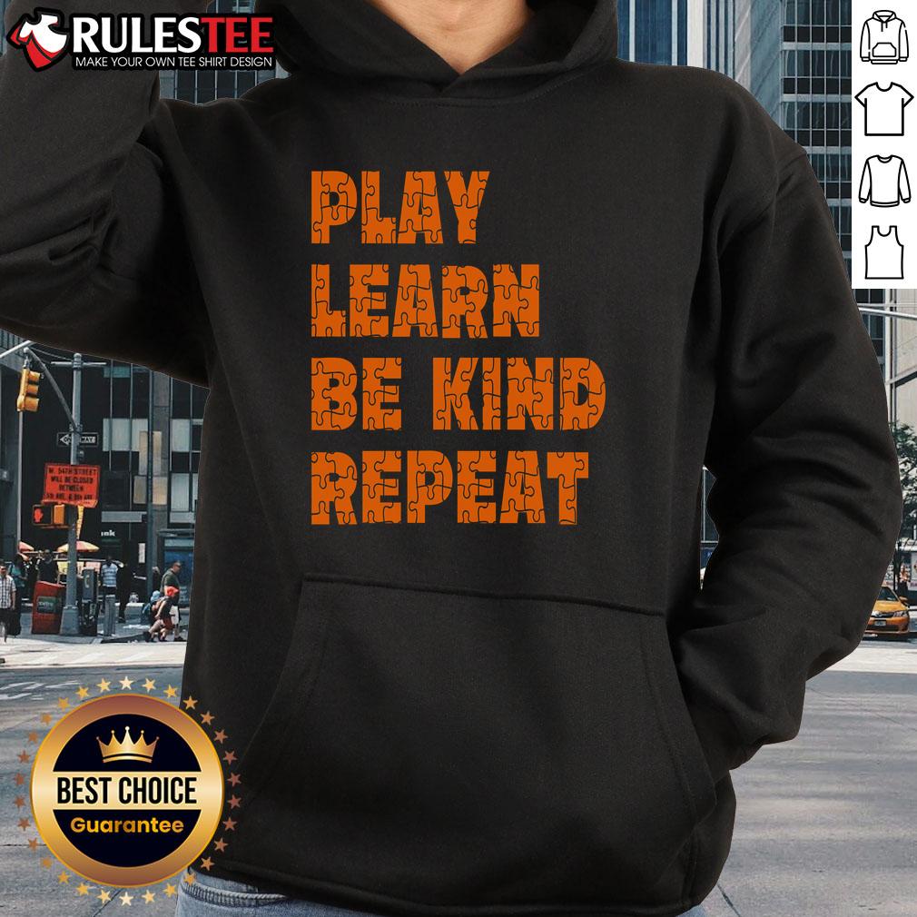 Awesome Play Learn Be Kind Repeat Autism Awareness Unity Day Orange T-Shirt - Image 2