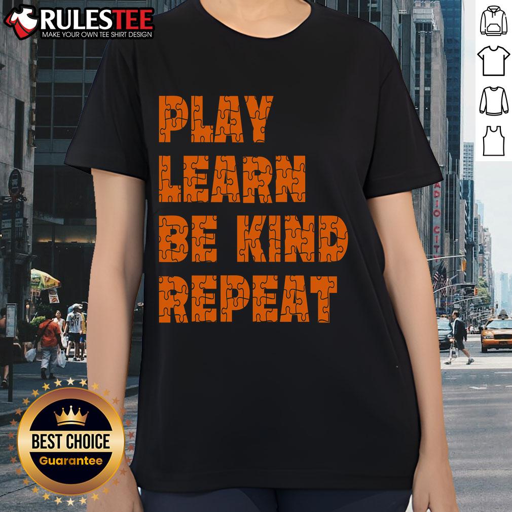 Awesome Play Learn Be Kind Repeat Autism Awareness Unity Day Orange T-Shirt - Image 3
