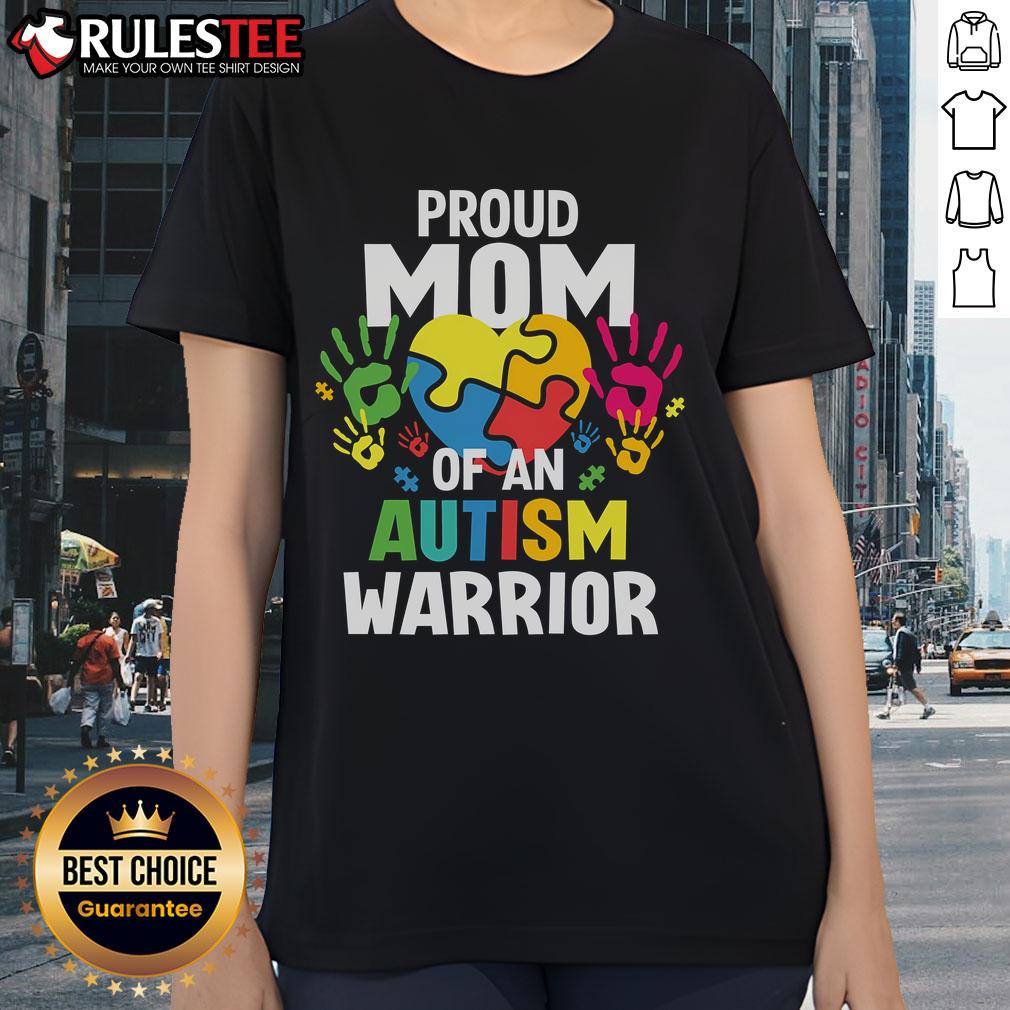 Awesome Proud Mom Of An Autism Warrior Autistic Son Daughter Ribbon T-Shirt - Image 3