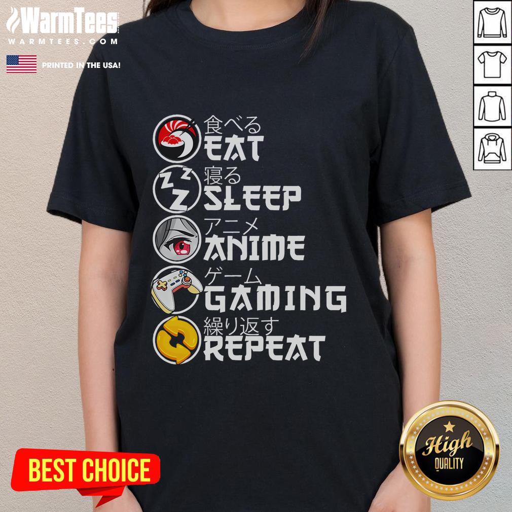 Awesome Retro Eat Sleep Anime Gaming Repeat Kawaii Anime Manga Gamer T-Shirt - Image 3