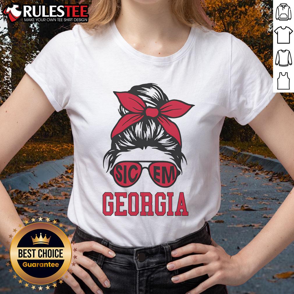 Awesome Sic Em Georgia Messy Bun T-Shirt - Image 3