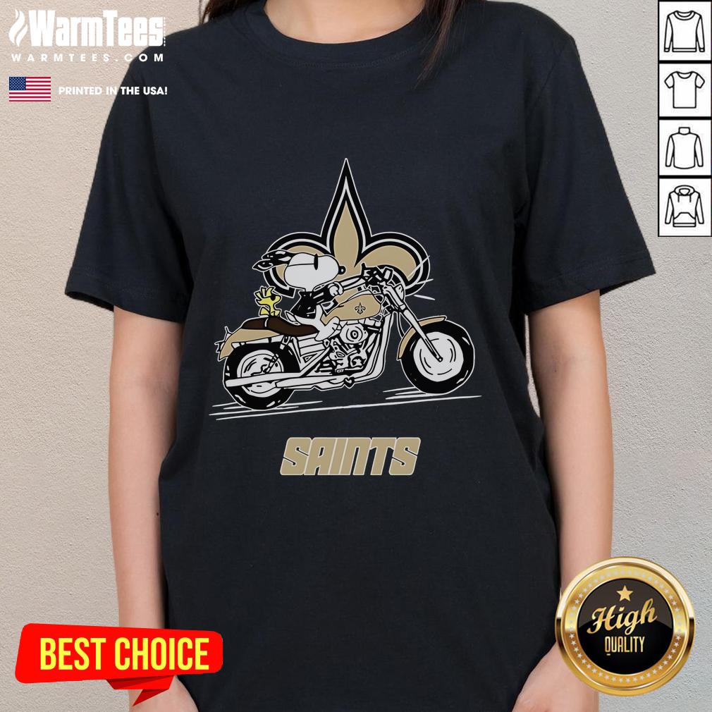 Awesome Snoopy And Woodstock Driving Motorbike New Orleans Saints T-Shirt - Image 3