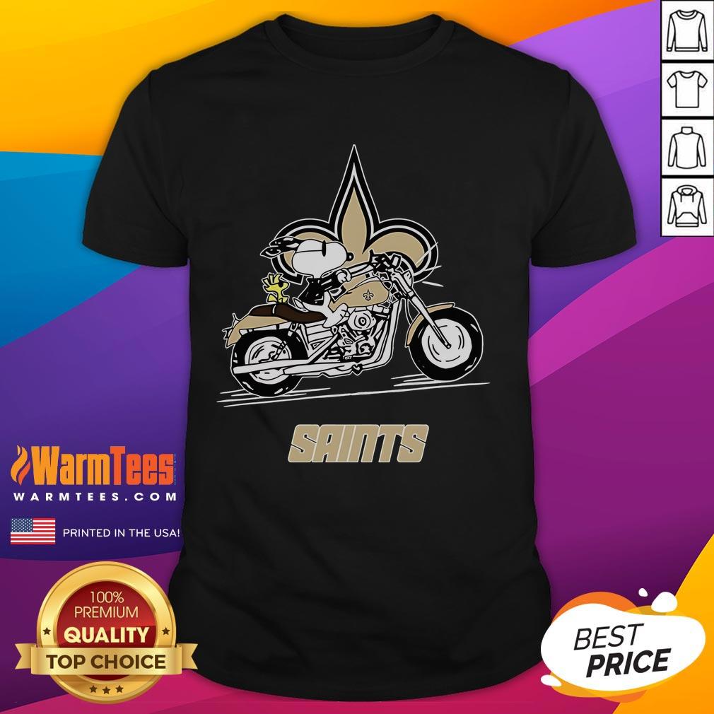 Awesome Snoopy And Woodstock Driving Motorbike New Orleans Saints T-Shirt