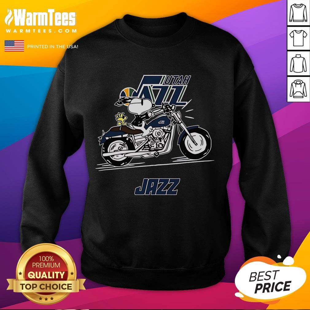 Awesome Snoopy And Woodstock Driving Motorbike Utah Jazz T-Shirt - Image 5