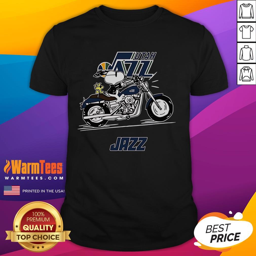 Awesome Snoopy And Woodstock Driving Motorbike Utah Jazz T-Shirt