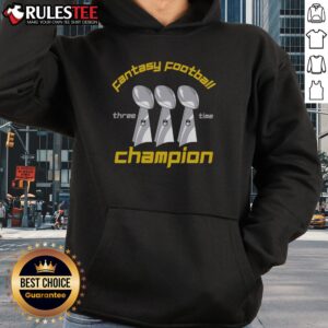 Alternative view of Awesome Three Time Fantasy Football League Champion Trophy T-Shirt