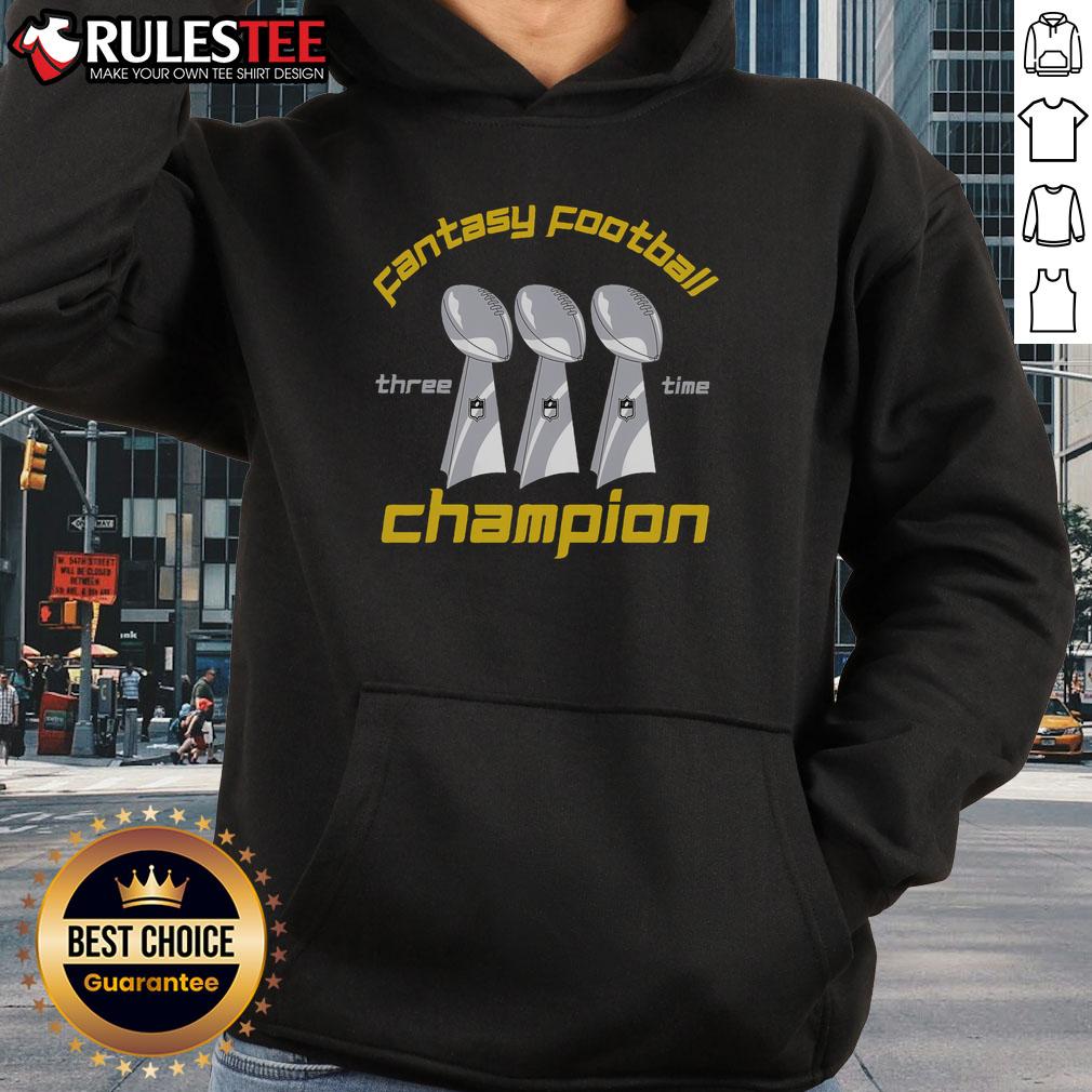 Awesome Three Time Fantasy Football League Champion Trophy T-Shirt - Image 2