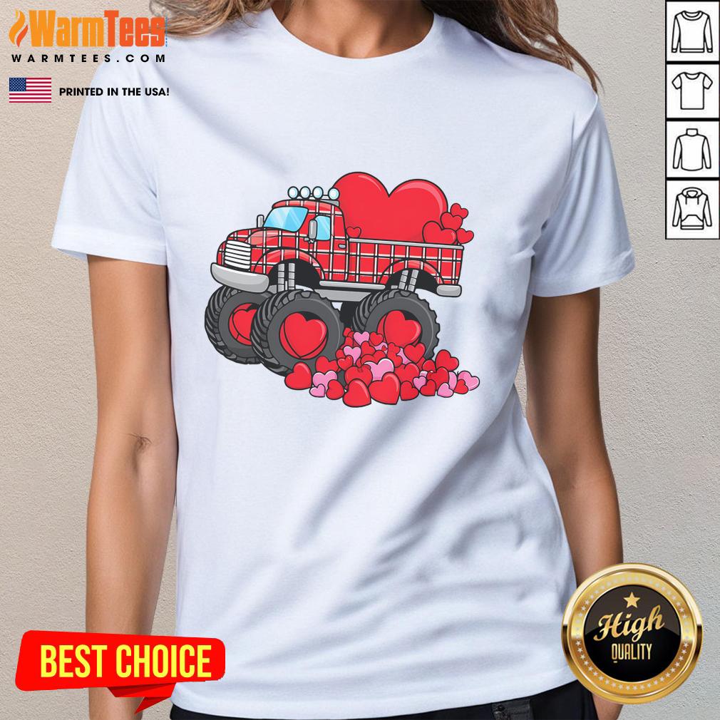 Awesome Valentine's Day Monster Truck With Hearts T-Shirt - Image 3