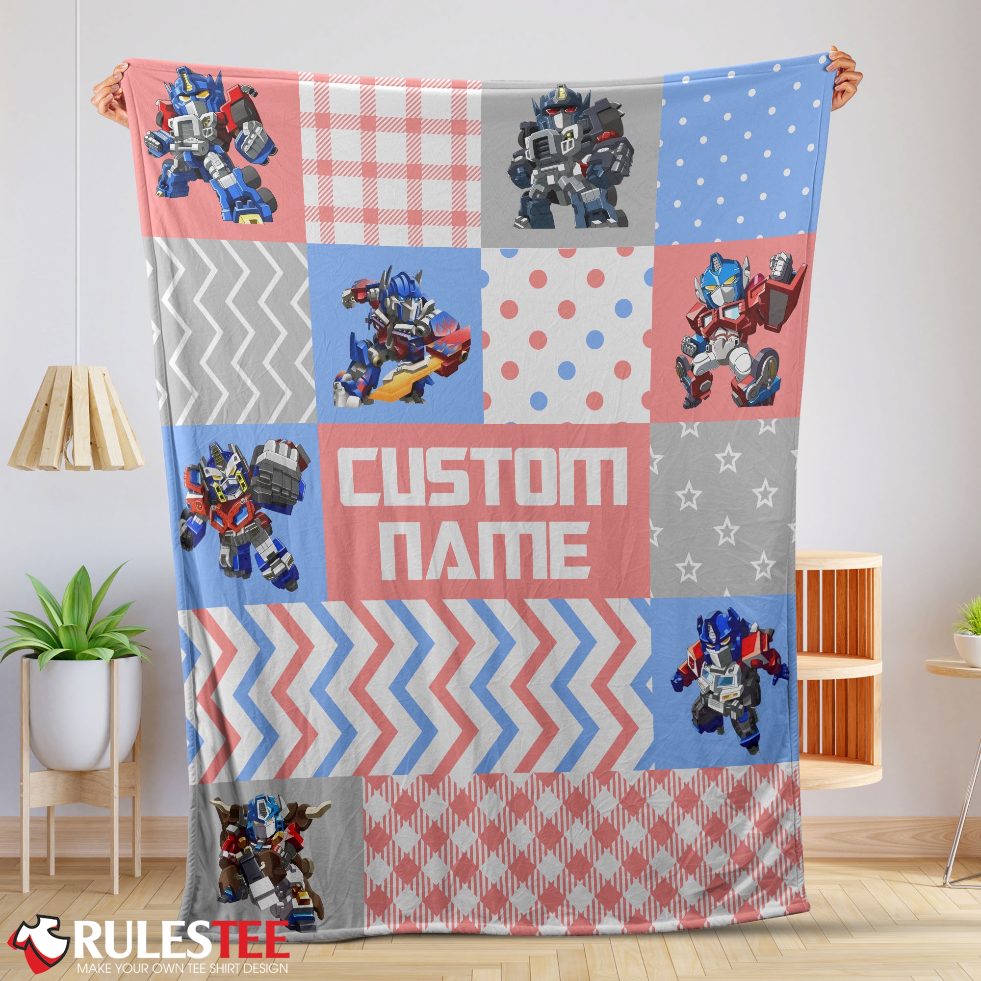 Chibi Optimus Prime Transformers Pattern Blanket Fleece Customized Blanket