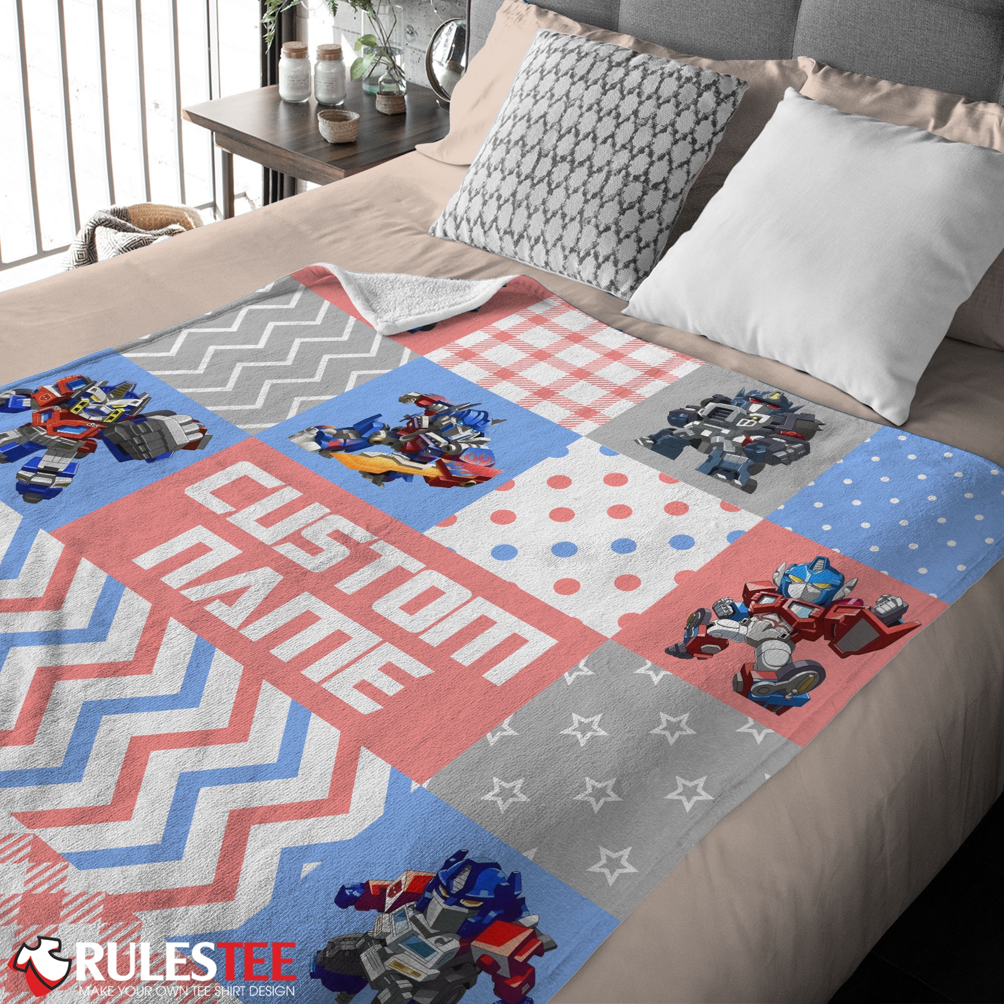 Chibi Optimus Prime Transformers Pattern Blanket Fleece Customized Blanket - Image 3