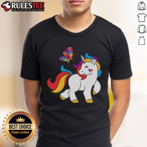 Cute Autism Awareness Unicorn Butterfly Autism Puzzle T-Shirt