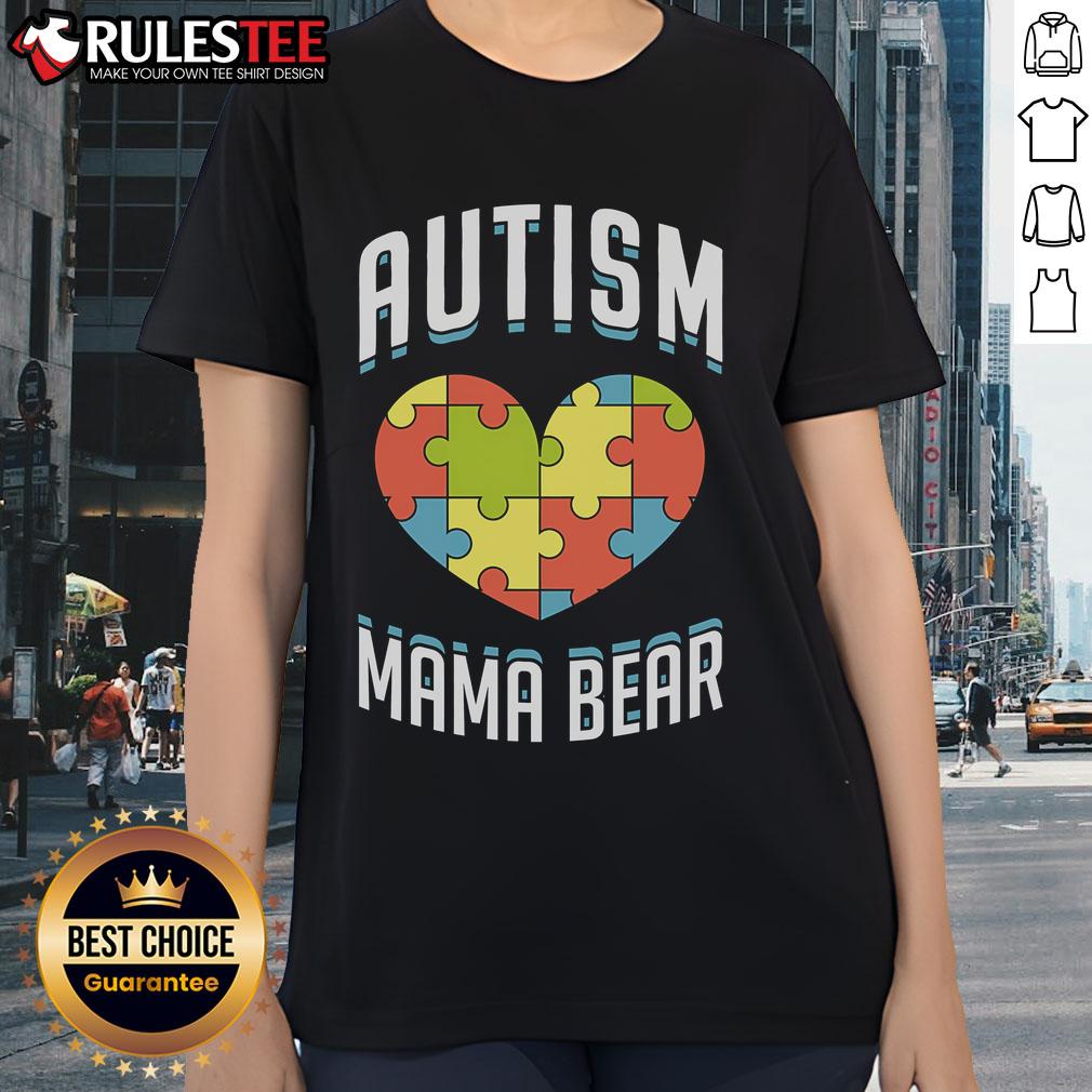 Cute Autism Mama Bear Heart Puzzle Autism Awareness T-Shirt - Image 3