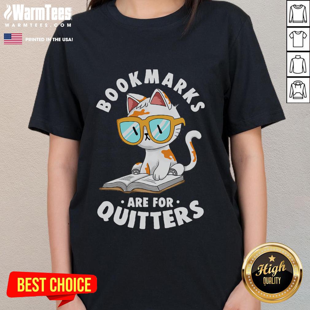 Cute Bookmarks Are For Quitters Cat Nerd T-Shirt - Image 3