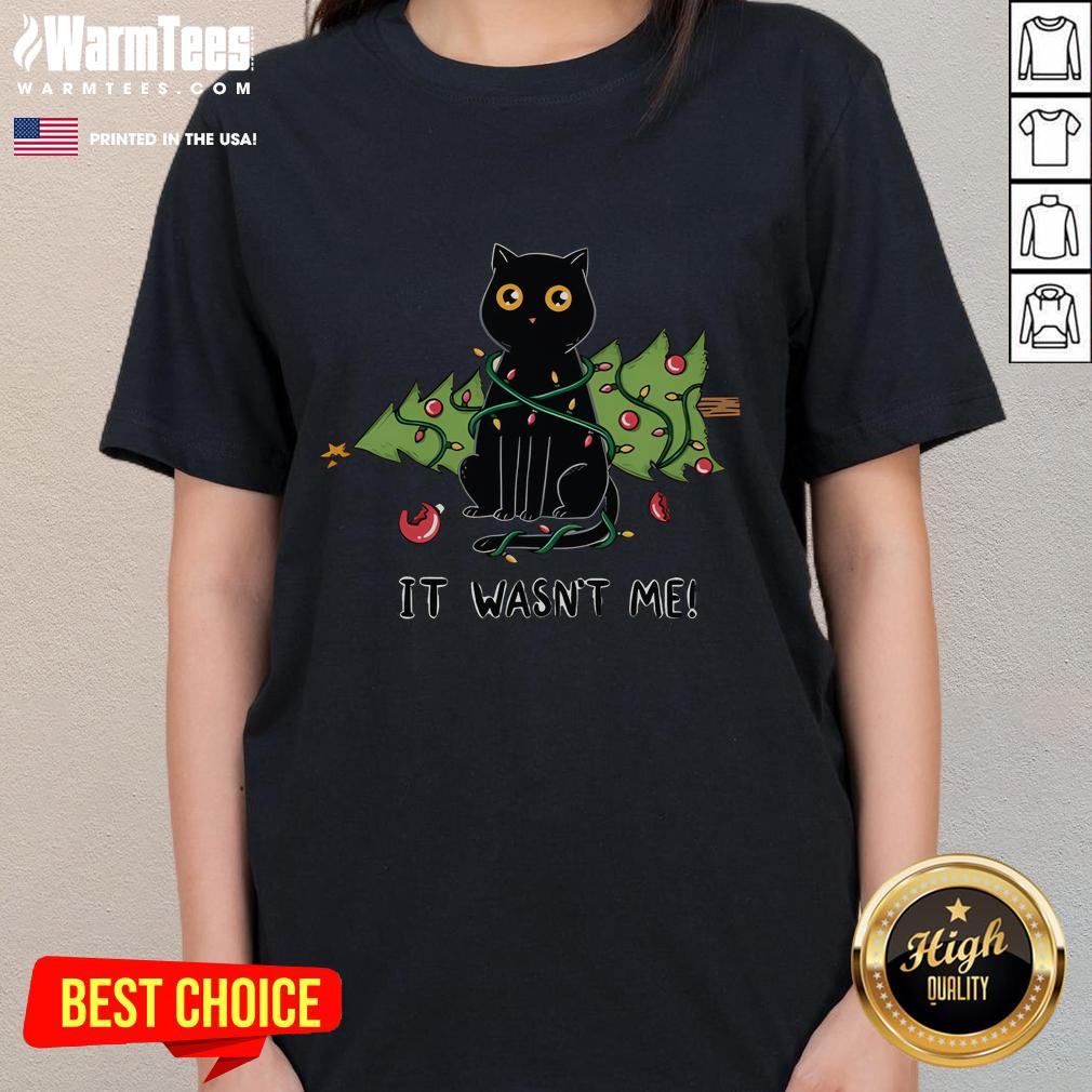 Cute Cat And Christmas Tree T-Shirt - Image 3