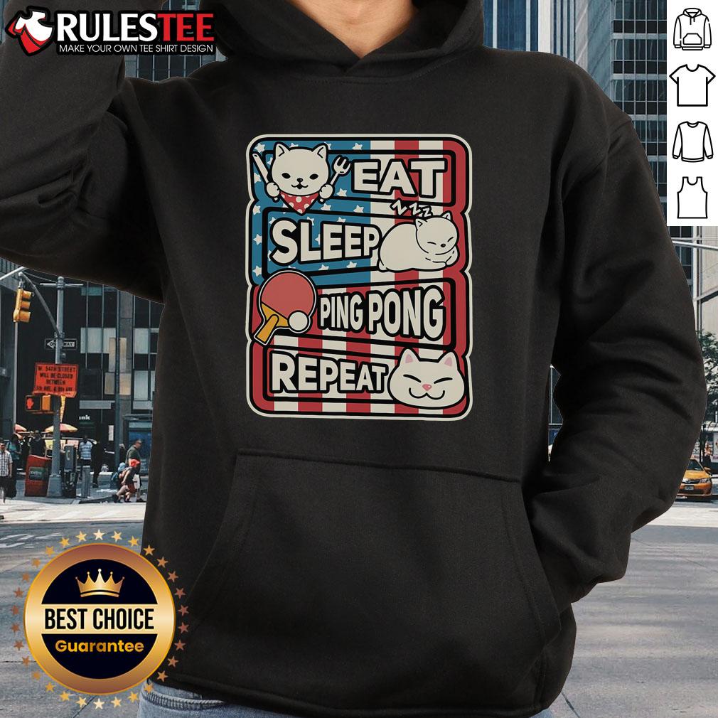 Cute Cat Eat Sleep Ping Pong Repeat Patriotic Table Tennis T-Shirt - Image 2