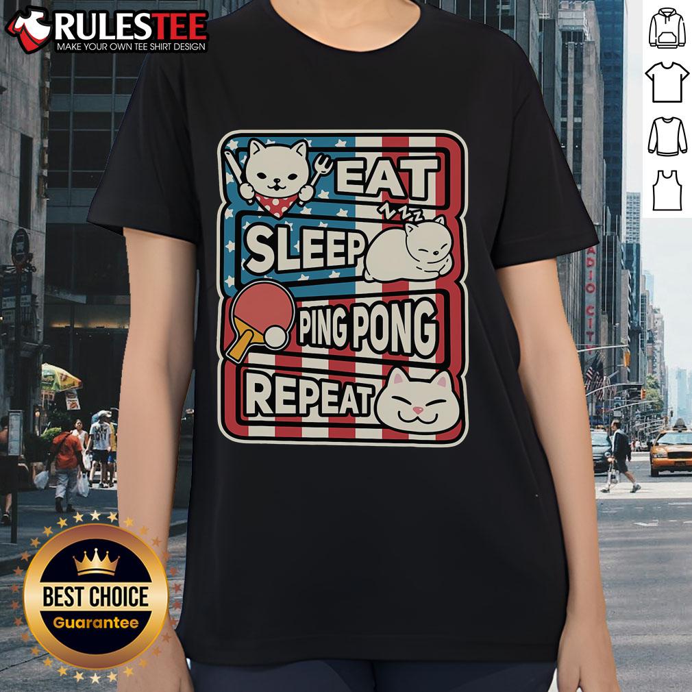 Cute Cat Eat Sleep Ping Pong Repeat Patriotic Table Tennis T-Shirt - Image 3