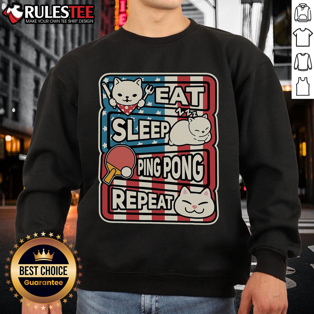 Cute Cat Eat Sleep Ping Pong Repeat Patriotic Table Tennis T-Shirt - Image 5