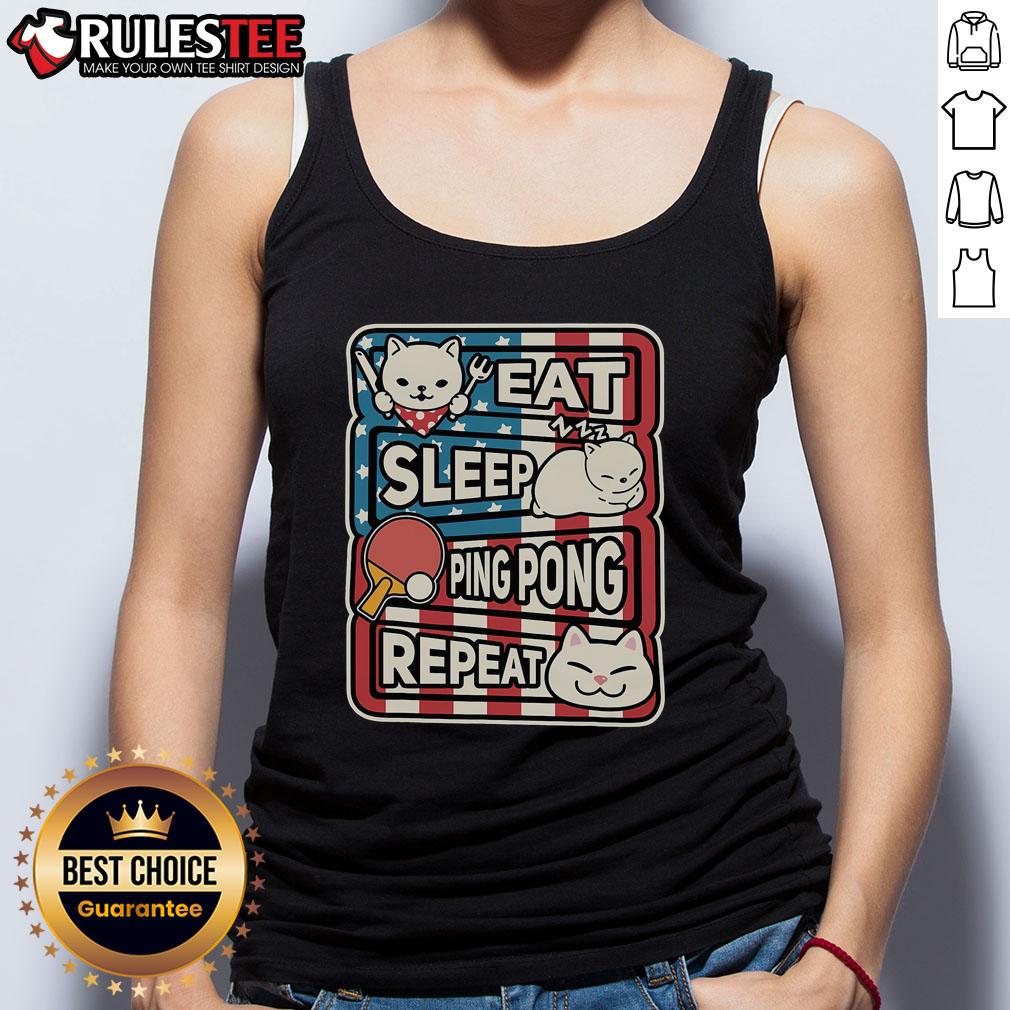 Cute Cat Eat Sleep Ping Pong Repeat Patriotic Table Tennis T-Shirt - Image 4