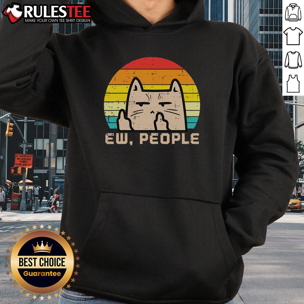 Cute Cat Ew People Anti Social Introvert Retro Sunset T-Shirt - Image 2