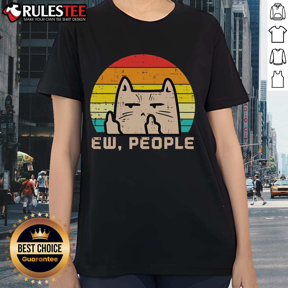 Cute Cat Ew People Anti Social Introvert Retro Sunset T-Shirt - Image 3