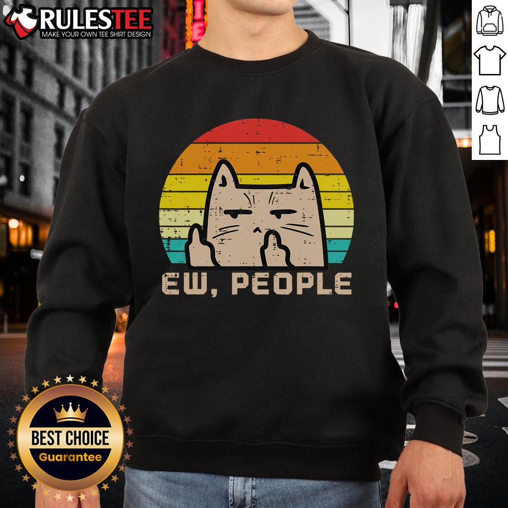 Cute Cat Ew People Anti Social Introvert Retro Sunset T-Shirt - Image 5