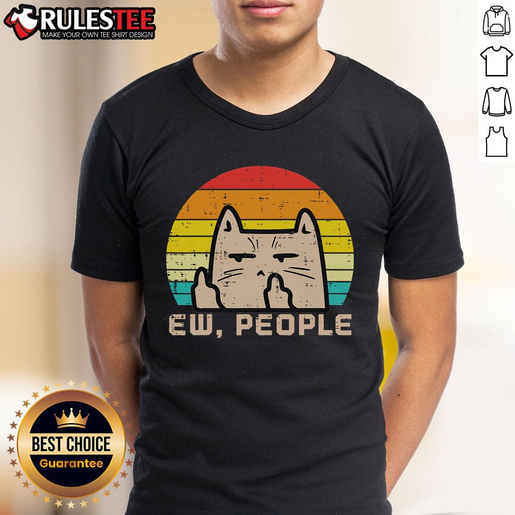 Cute Cat Ew People Anti Social Introvert Retro Sunset T-Shirt
