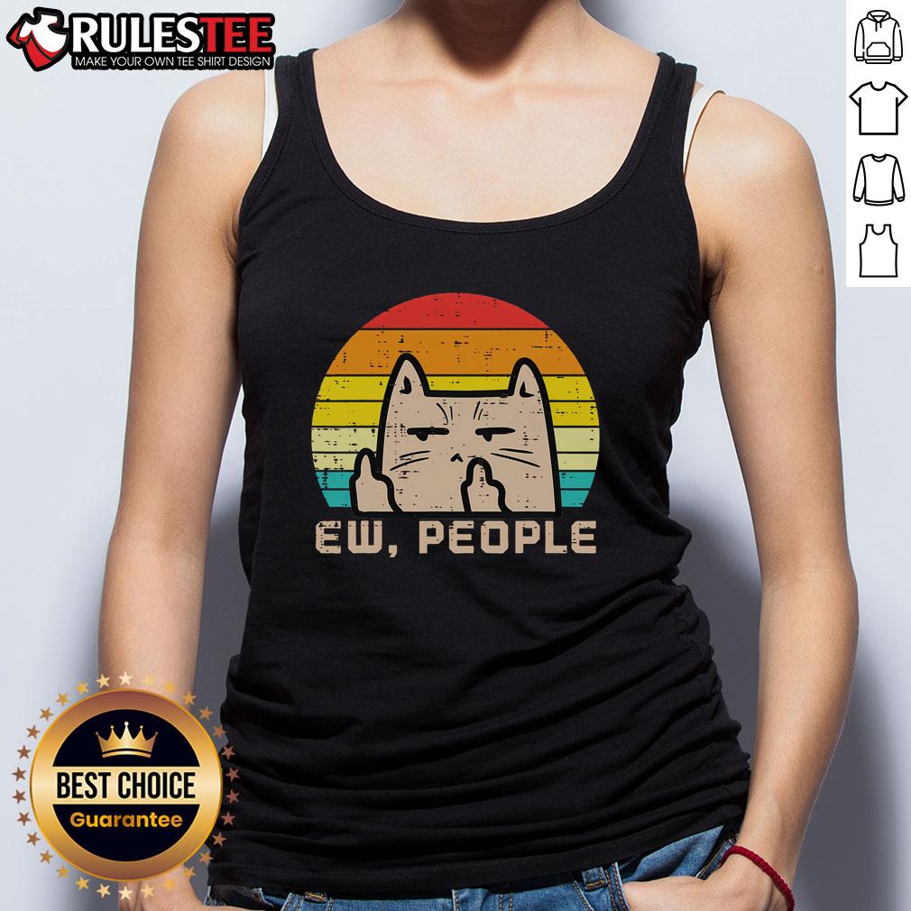 Cute Cat Ew People Anti Social Introvert Retro Sunset T-Shirt - Image 4