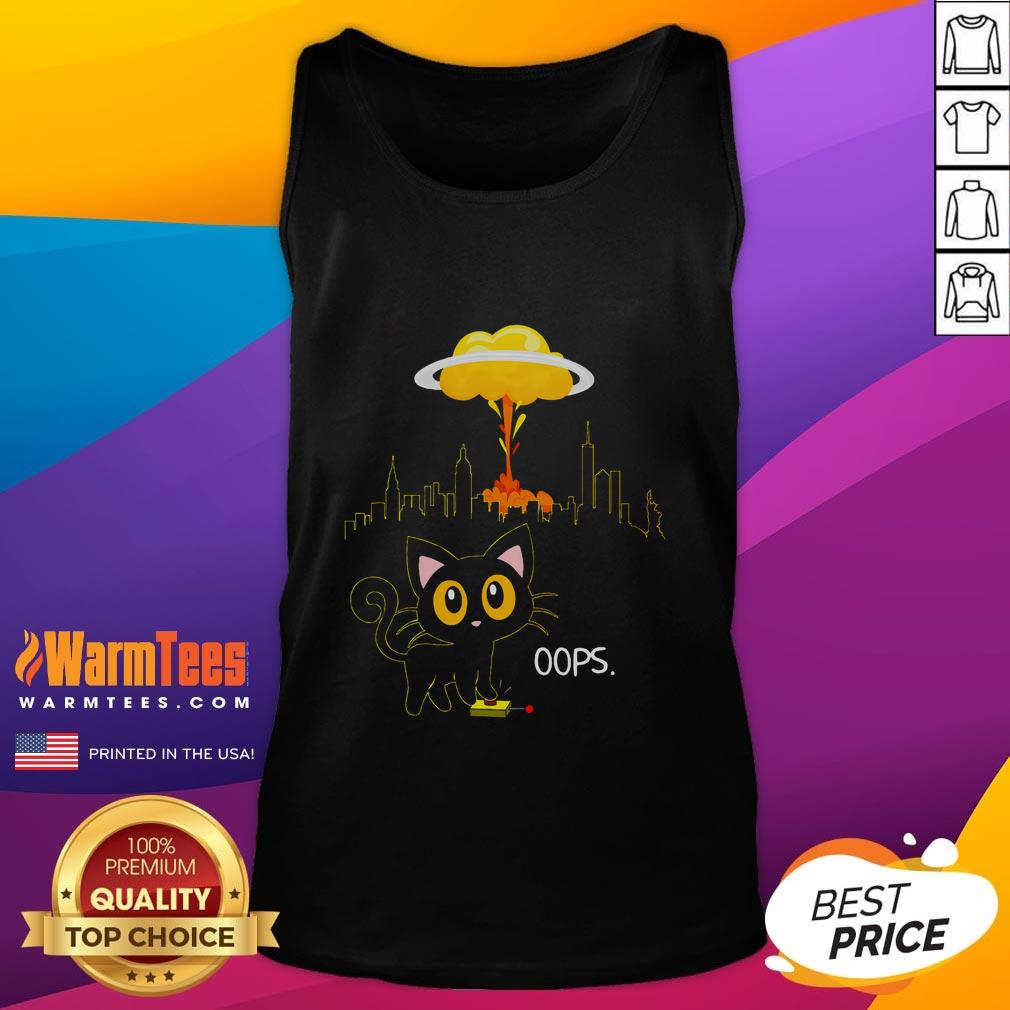 Cute Cat Explosion Red Button Bomb Accident T-Shirt - Image 4