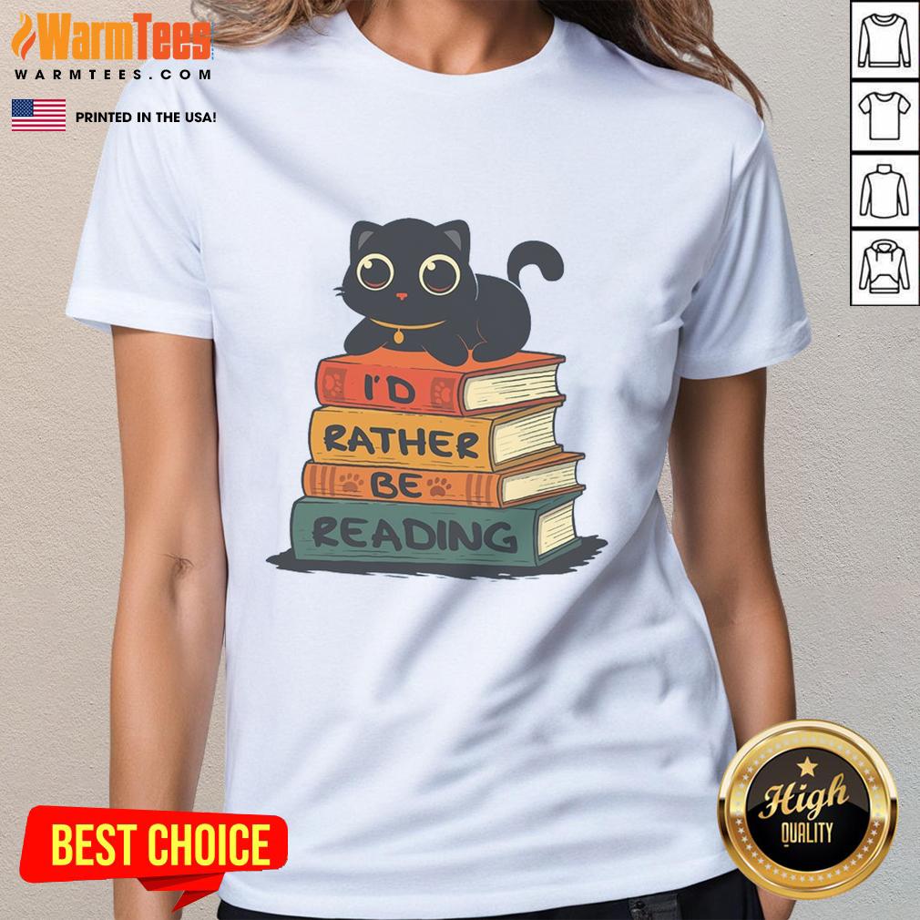 Cute Cat I Would Rather Be Reading T-Shirt - Image 3
