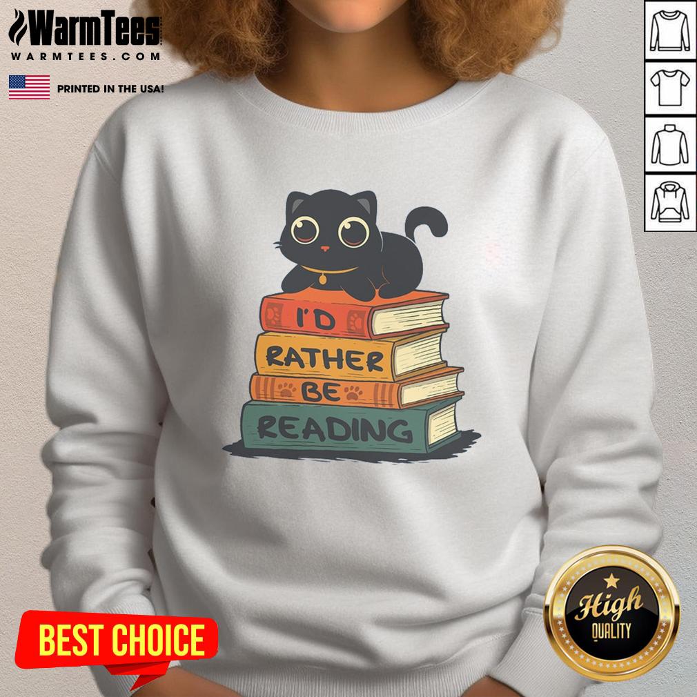 Cute Cat I Would Rather Be Reading T-Shirt - Image 5