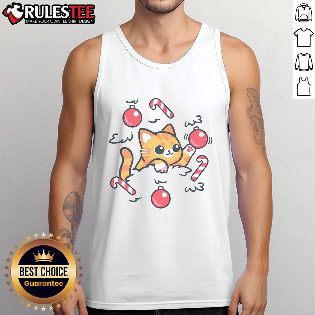Cute Cat On The Christmas Tree T-Shirt - Image 4