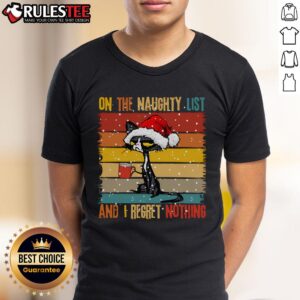 Cute Cat On The List Of Naughty And I Regret Nothing Christmas T-Shirt