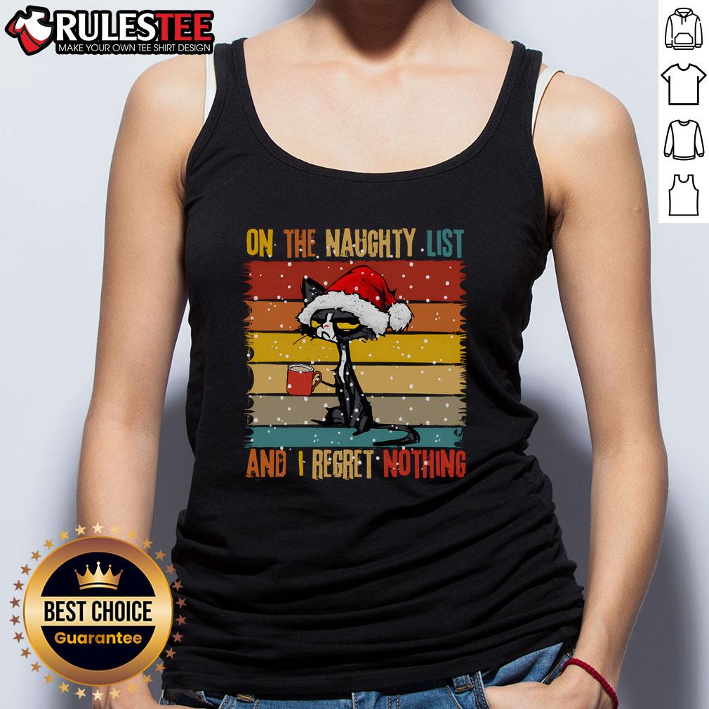 Cute Cat On The List Of Naughty And I Regret Nothing Christmas T-Shirt - Image 4