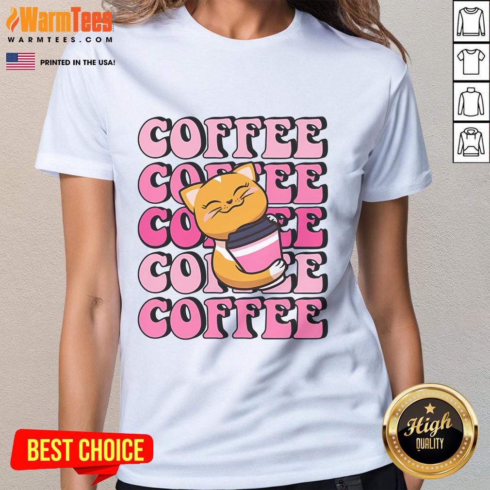 Cute Cat With Coffee T-Shirt - Image 3