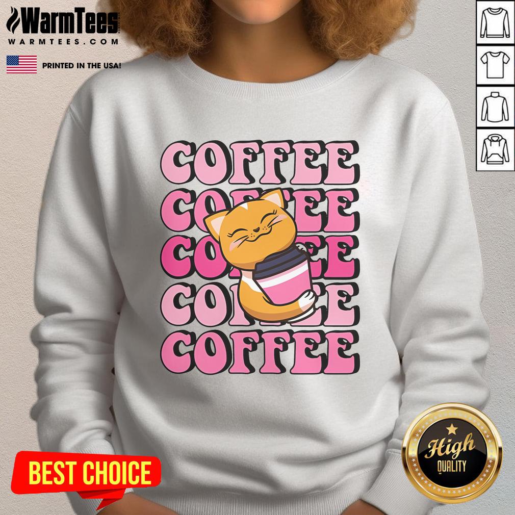 Cute Cat With Coffee T-Shirt - Image 5