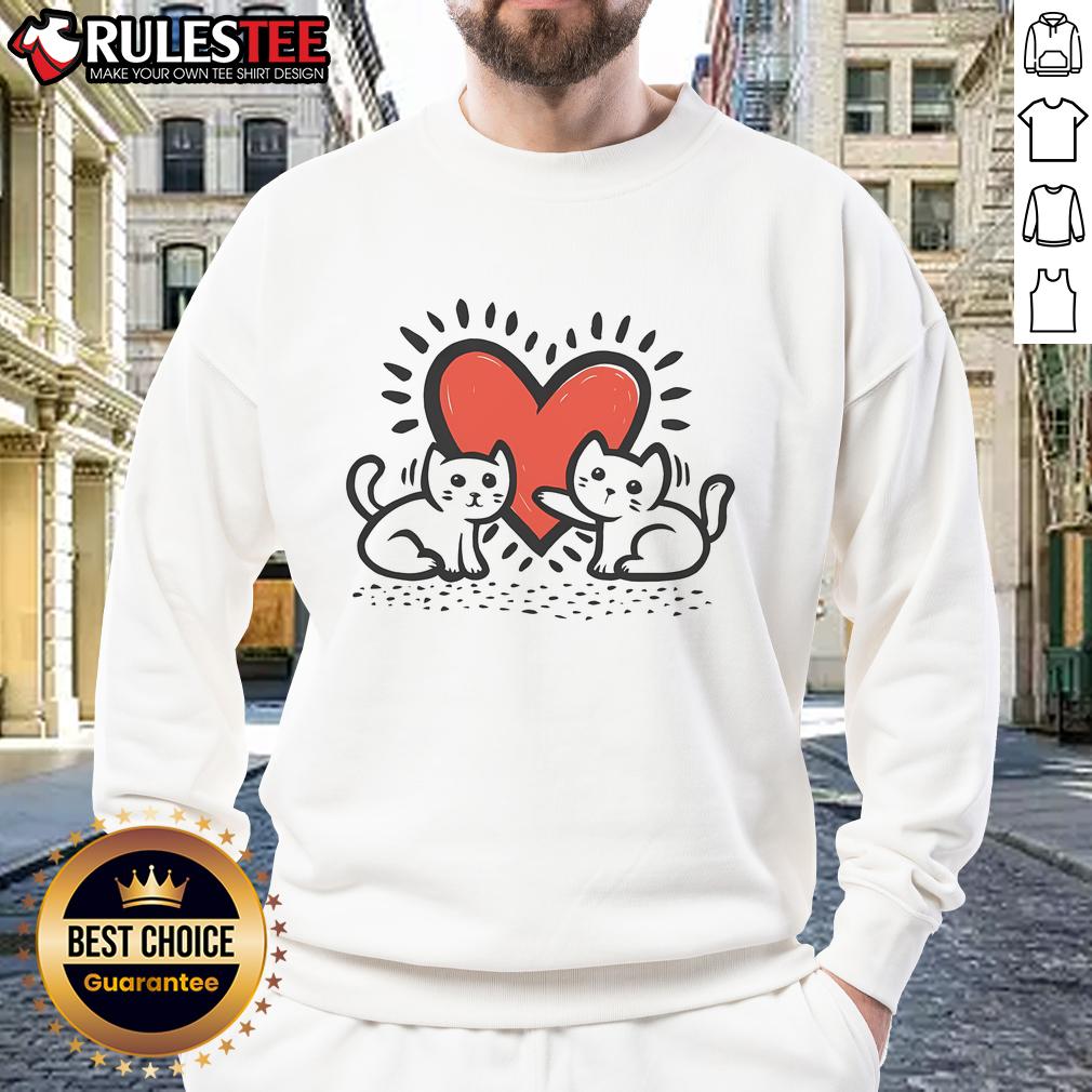 Cute Cats Doodle Heart T-Shirt - Image 5