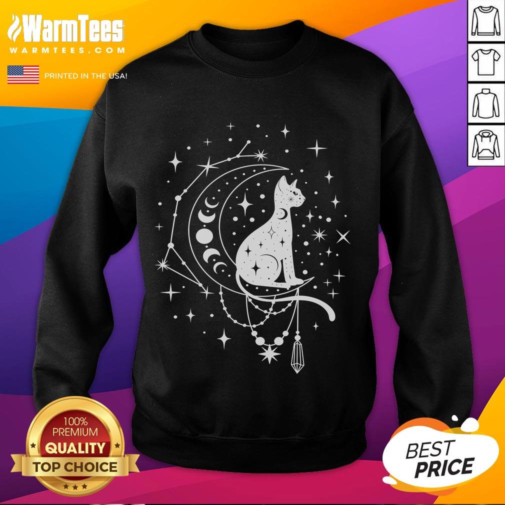 Cute Celestial Cat Crescent Moon Star Constellation Astrology T-Shirt - Image 5