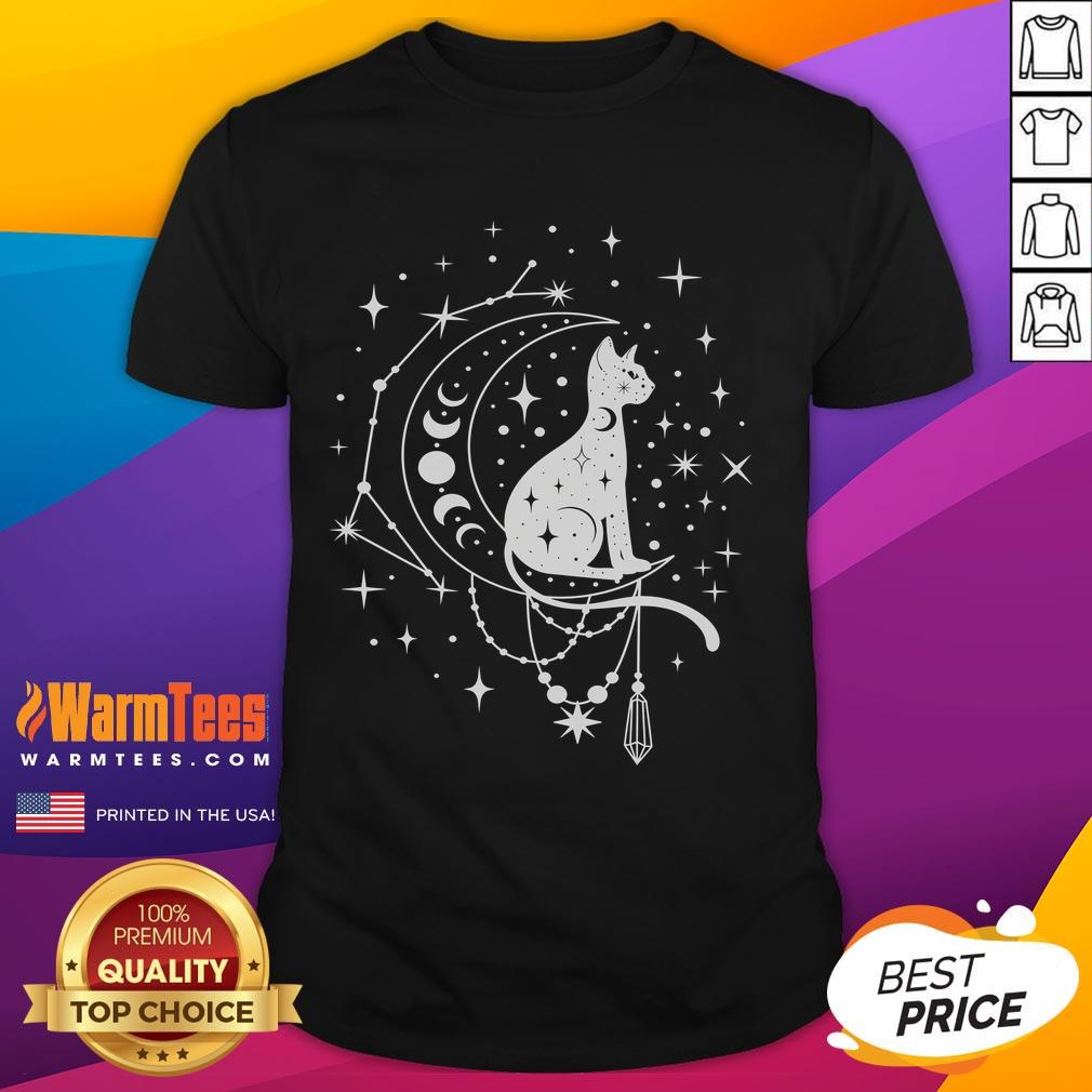 Cute Celestial Cat Crescent Moon Star Constellation Astrology T-Shirt