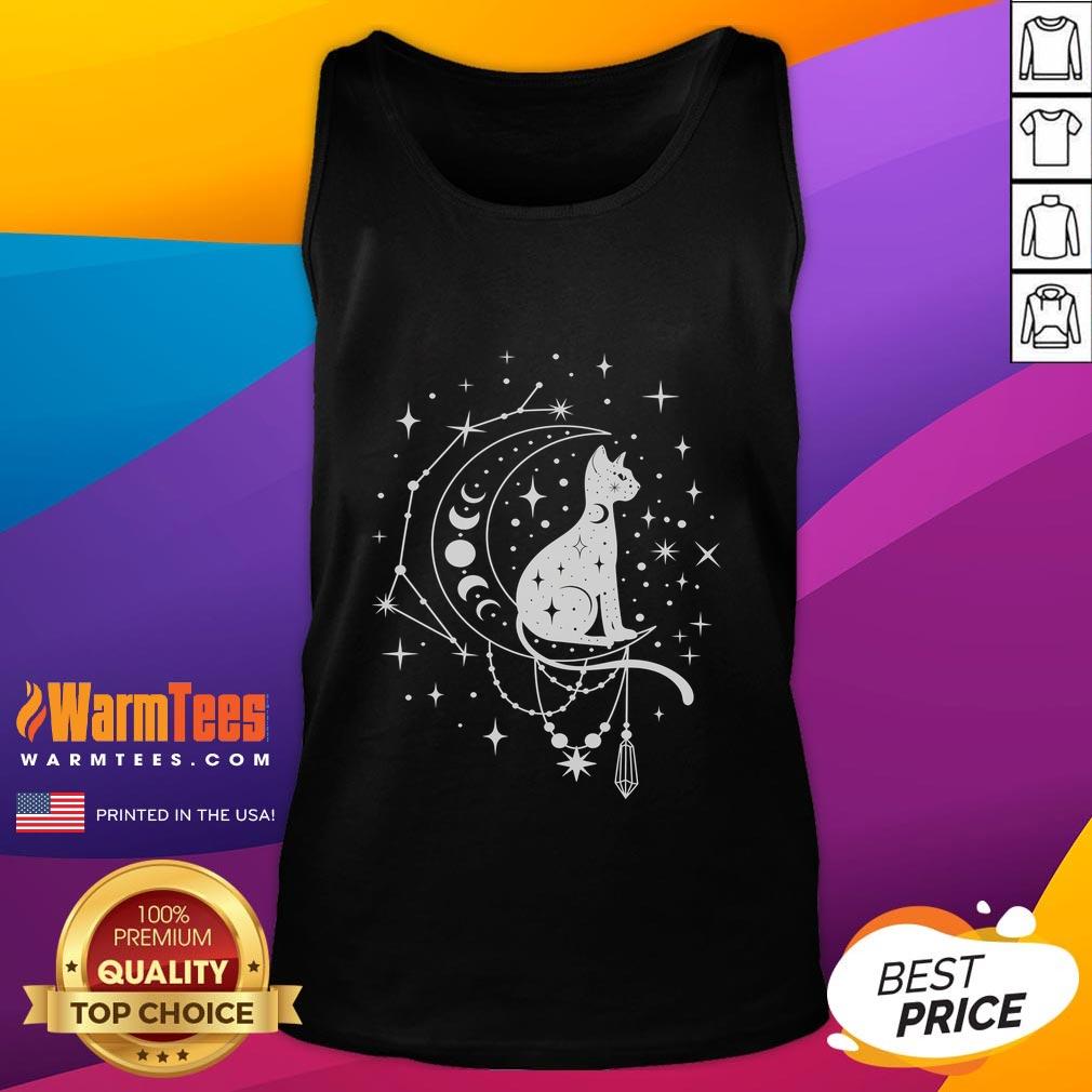 Cute Celestial Cat Crescent Moon Star Constellation Astrology T-Shirt - Image 4